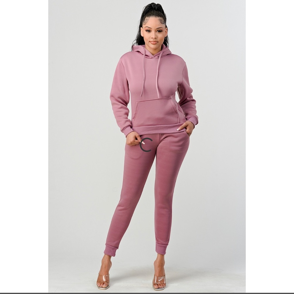 2Pc Fleece Kangaroo Hoodie Set
